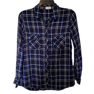 Maison Jules Blue Plaid Button Down Shirt Size Medium